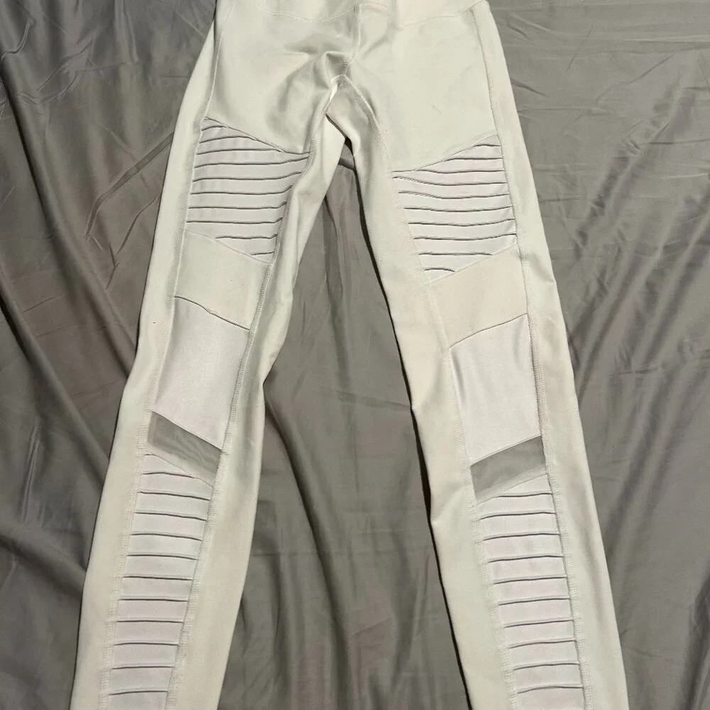 ALO Yoga White High-Waist Ribbed Mesh Leggings, Women’s Sz XS